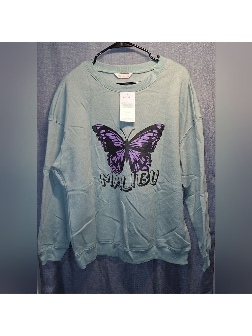 Malibu Sweatshirt Pale Green Butterfly Graphic XL